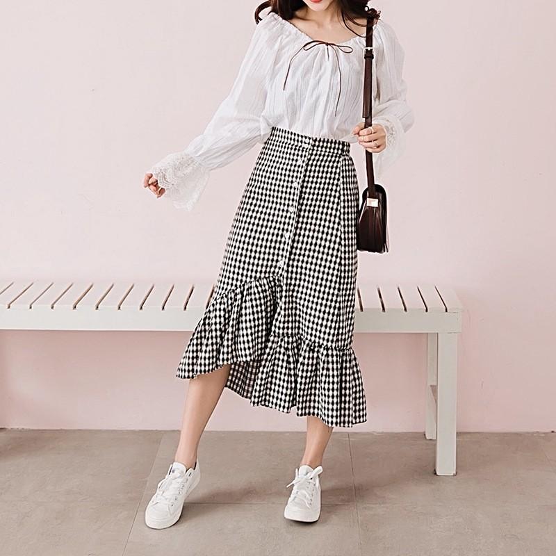 Plaid irregular midi skirt 2025