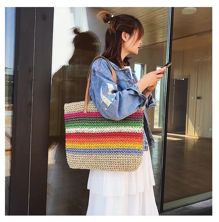 Rainbow straw bag outlet