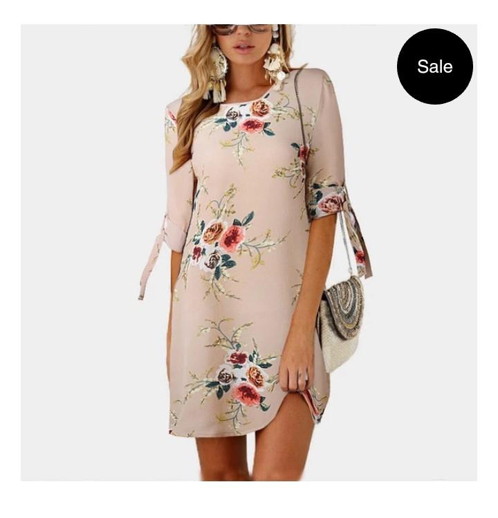 Women Summer Dress Boho Style Floral Print Chiffon Beach Dress