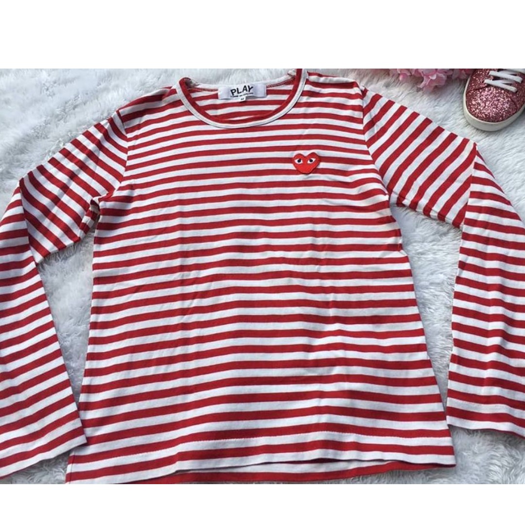 comme des garcons play long sleeve heart logo stripe tee