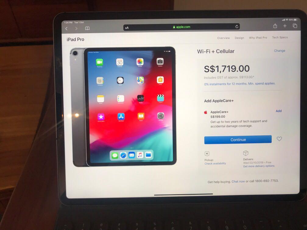 Ipad Pro 12 9 Inch 64gb Wifi Cellular W Apple Care Mobile Phones Tablets Tablets On Carousell