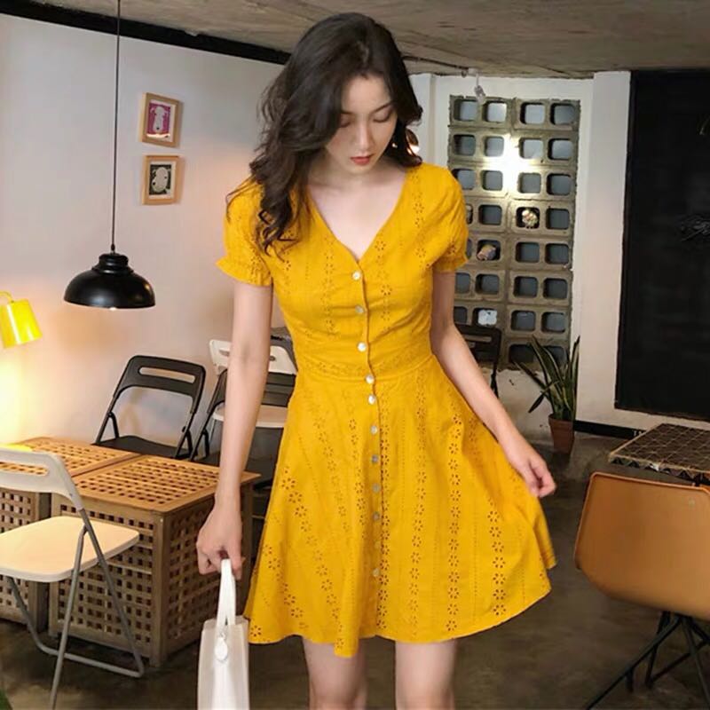 mustard yellow Korean Style Dress 