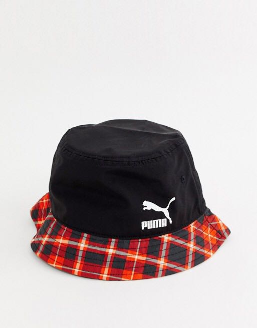 Puma Red Checkered Bucket Hat, Men's 