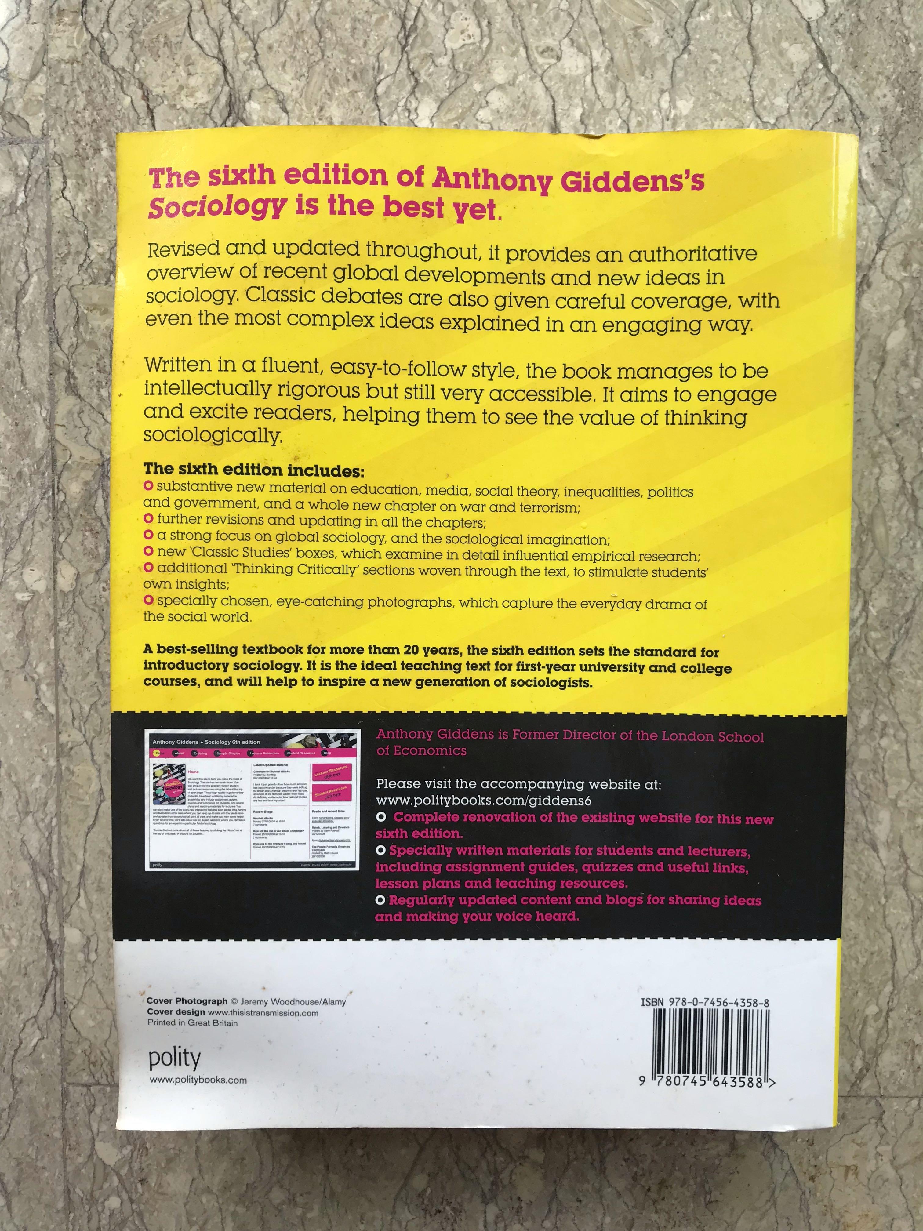 Anthony Giddens - Sociology (6th edition), Hobbies & Toys, Books ...