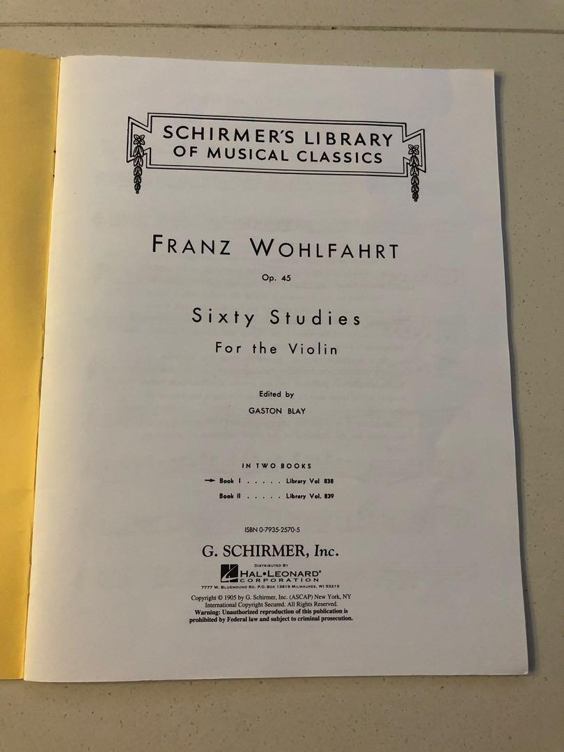 Violin Wohlfahrt Schirmer S Library Of Musical Classics Music
