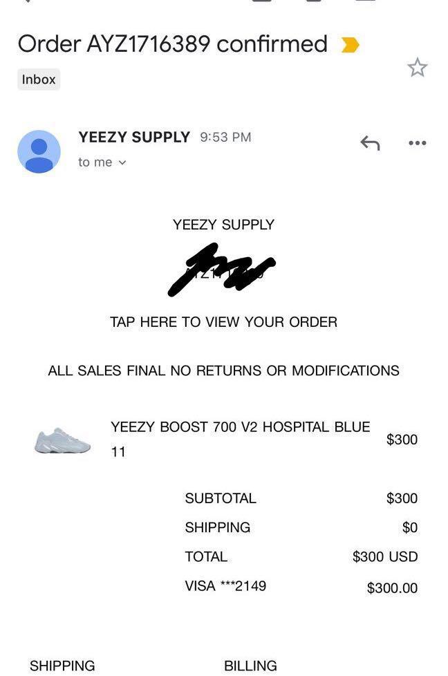 Yeezy 700 receipt top