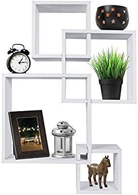 Greenco Decorative 4 Cube Wall Shelves White Finish Furniture