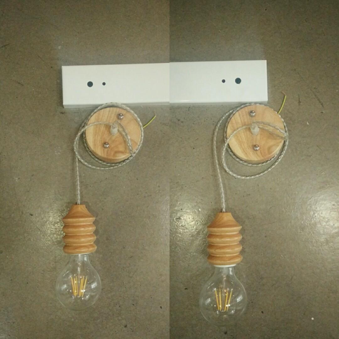 30+10 Simple Wooden Bulb Holder Hanging Light with Bulbs, Furniture