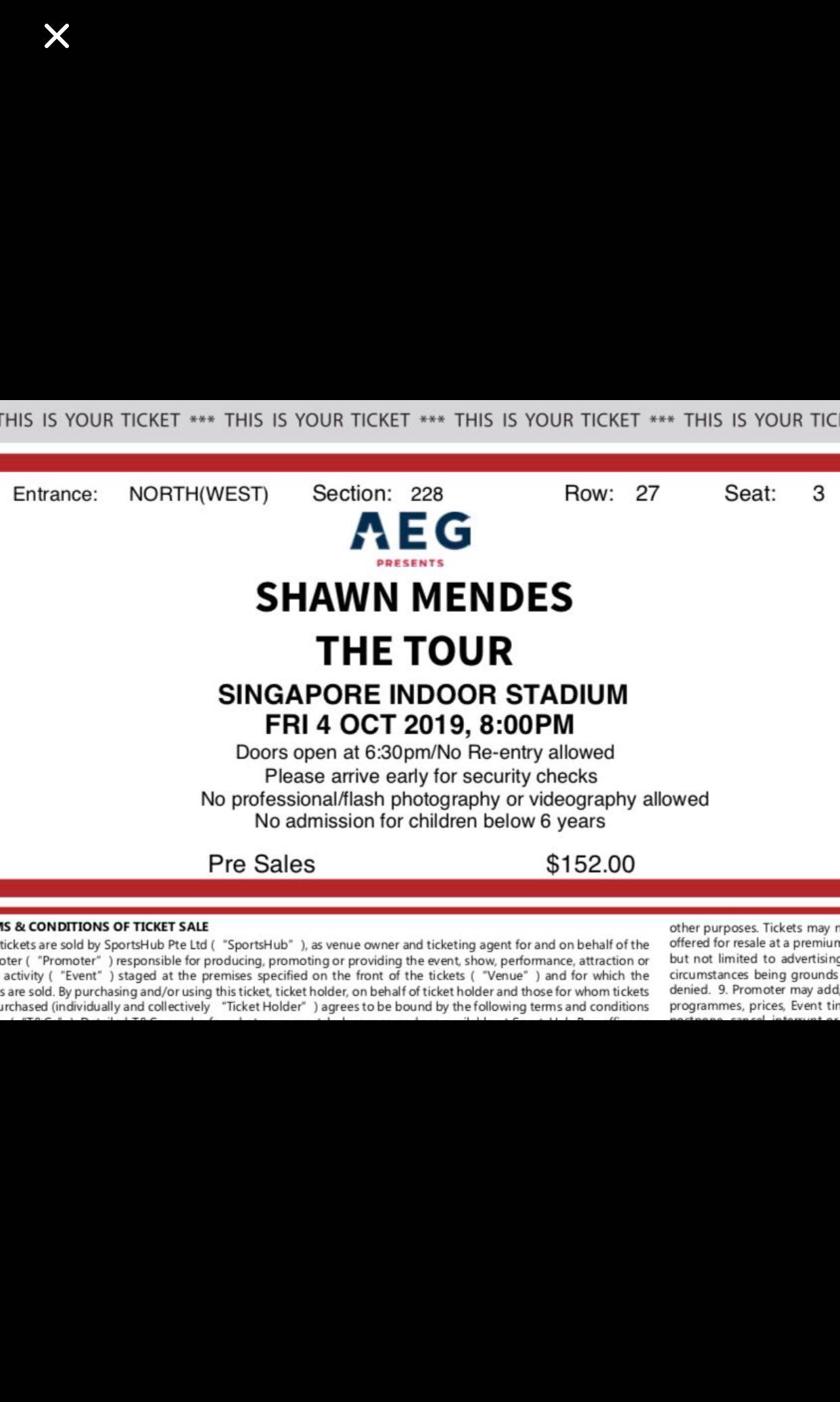 Shawn mendes concert ticket 2019 x1, Tickets & Vouchers, Event Tickets