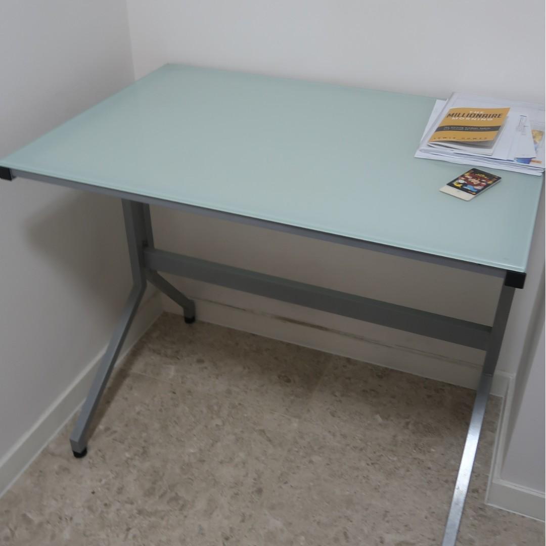 Study table / desk white glass (Vhive), Furniture & Home Living
