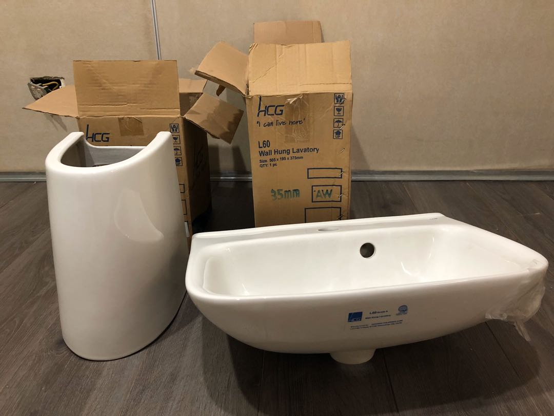 Wall Hung Lavatory with Short Pedestal, Furniture & Home Living