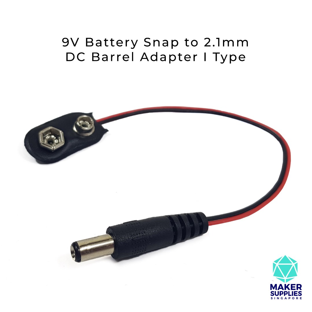 9V Battery Snap to 2.1mm DC Barrel Plug Adapter I Type Connector