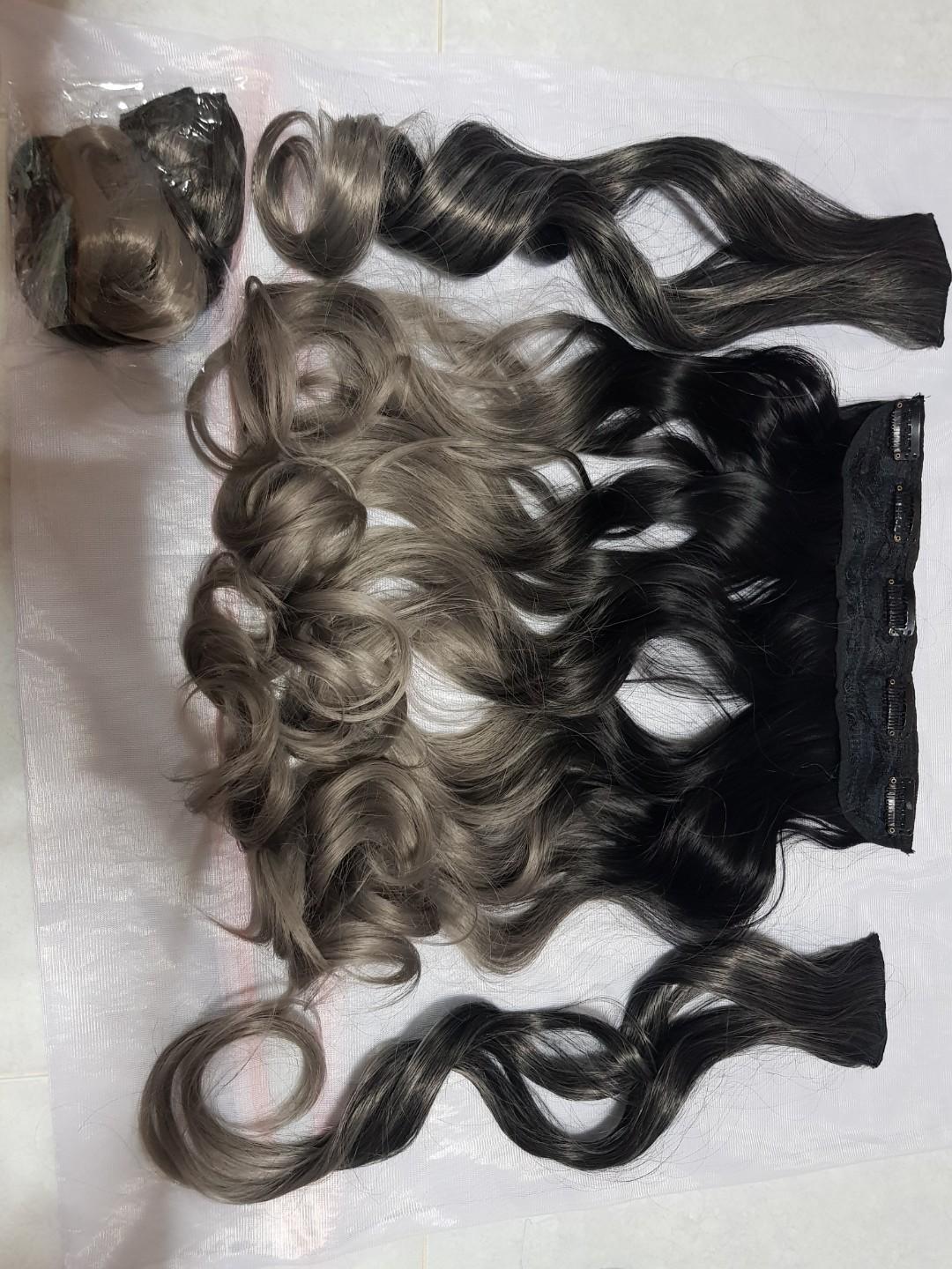 Black Ombre Silver Hair Extension Clip On Women S Fashion Accessories Hair Accessories On Carousell 1b/grey ombre brazilian virgin hair body wave,ombre human hair blonde color ombre hair extension. carousell