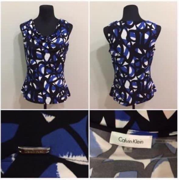 Calvin Klein Sleeveless Geo Print Drape Neck Shell Blouse Women S
