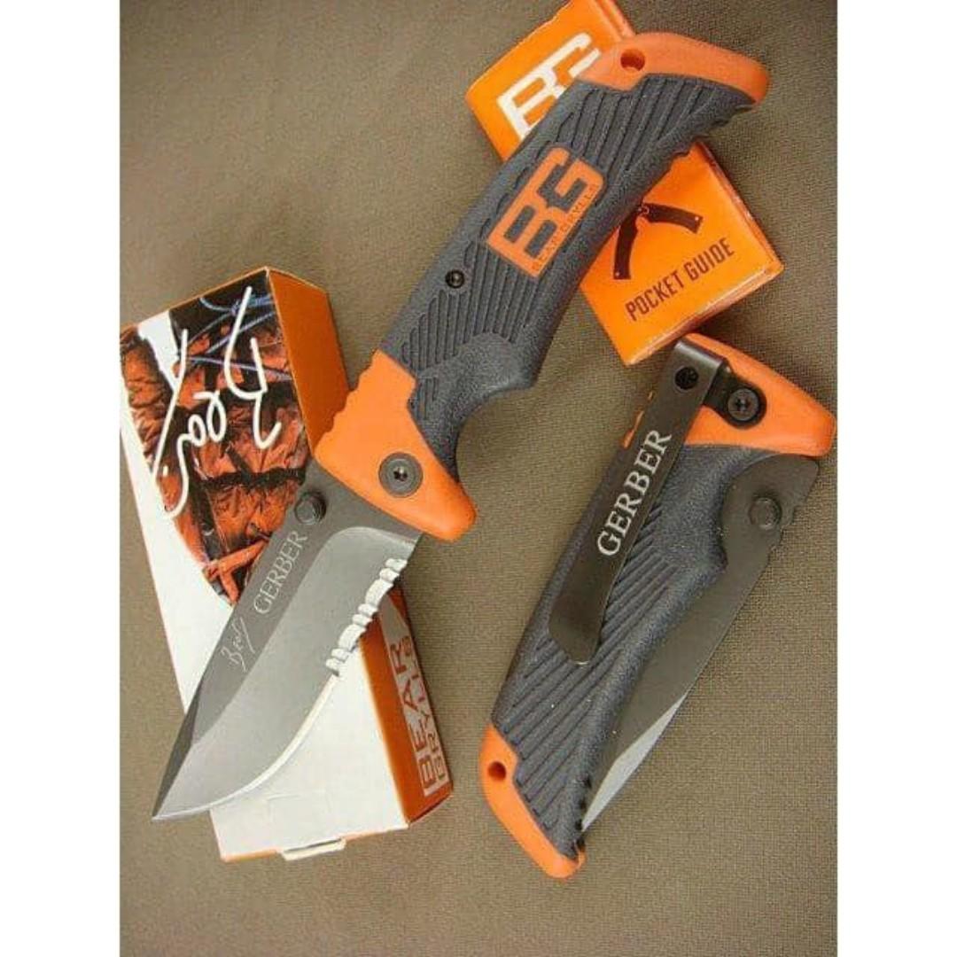 Foldable Picnic Stainless Steel Knife (Category: Hiking & Camping) located in Manila. Submitted by magicgerry (Listing ID 254770924, Image 1). Description: Bear Grylls Folding Sheath Knife (P400.00) > Camping essential > Ideal tool for hiking or Picnic > Serrated high carbon stainless steel drop point blade > Combined size:11cm > Avail. in one color only > Comes With a holder.