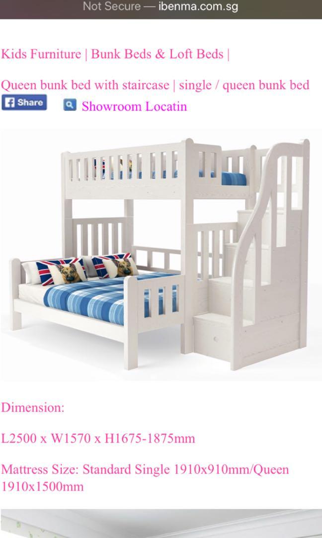 Ibenma Queen Bunk Bed With Staircase, Full Over Queen Bunk Bed With Staircase