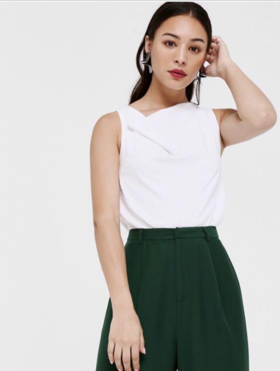 white satin cowl neck top