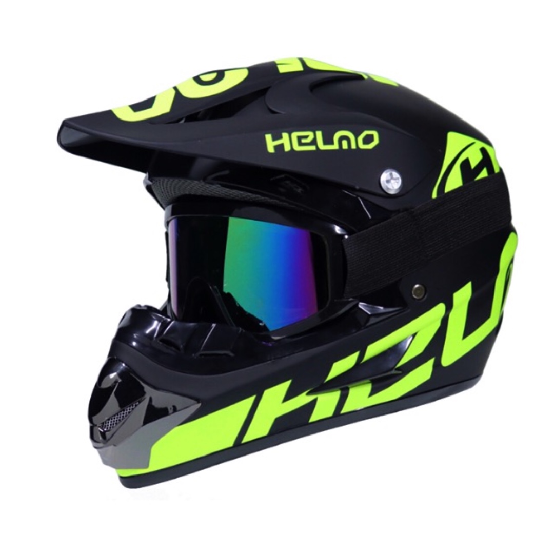 black and green dirt bike helmet