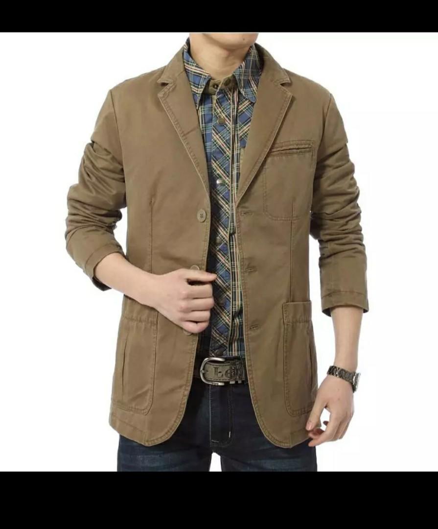 Men's khaki hotsell blazer jacket