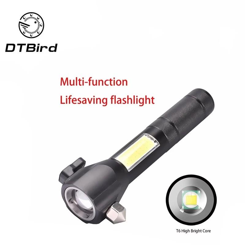 New Multifunctional Safety Hammer Flashlight COB LED with Cutter USB ...