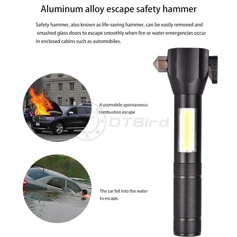 New Multifunctional Safety Hammer Flashlight COB LED with Cutter USB ...