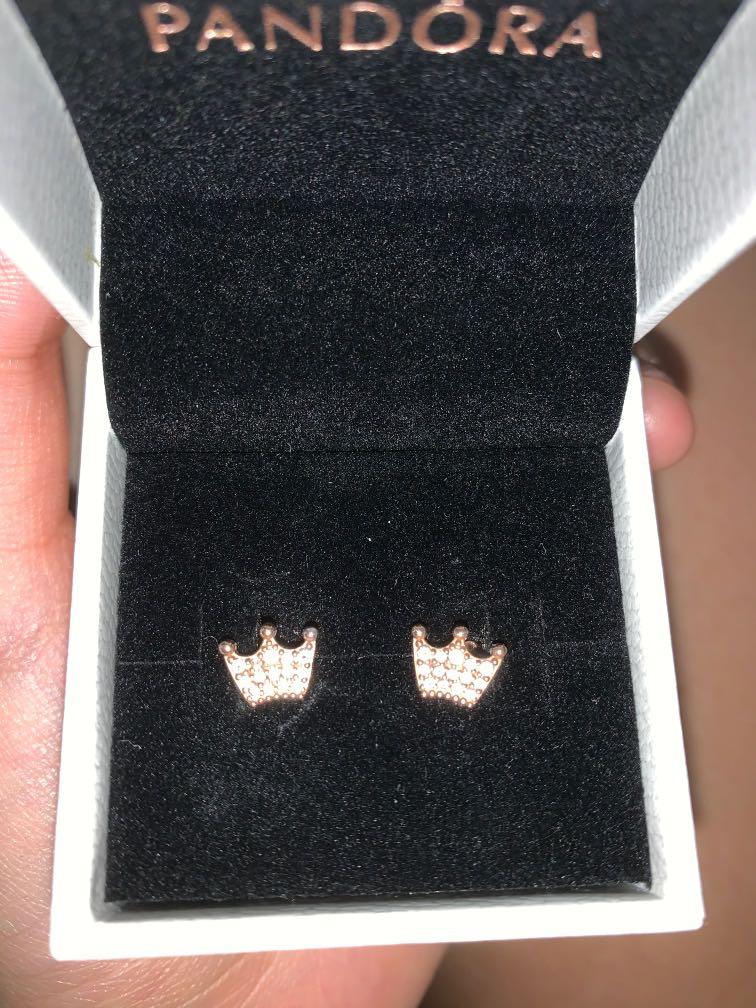 Pandora pink store crown stud earrings