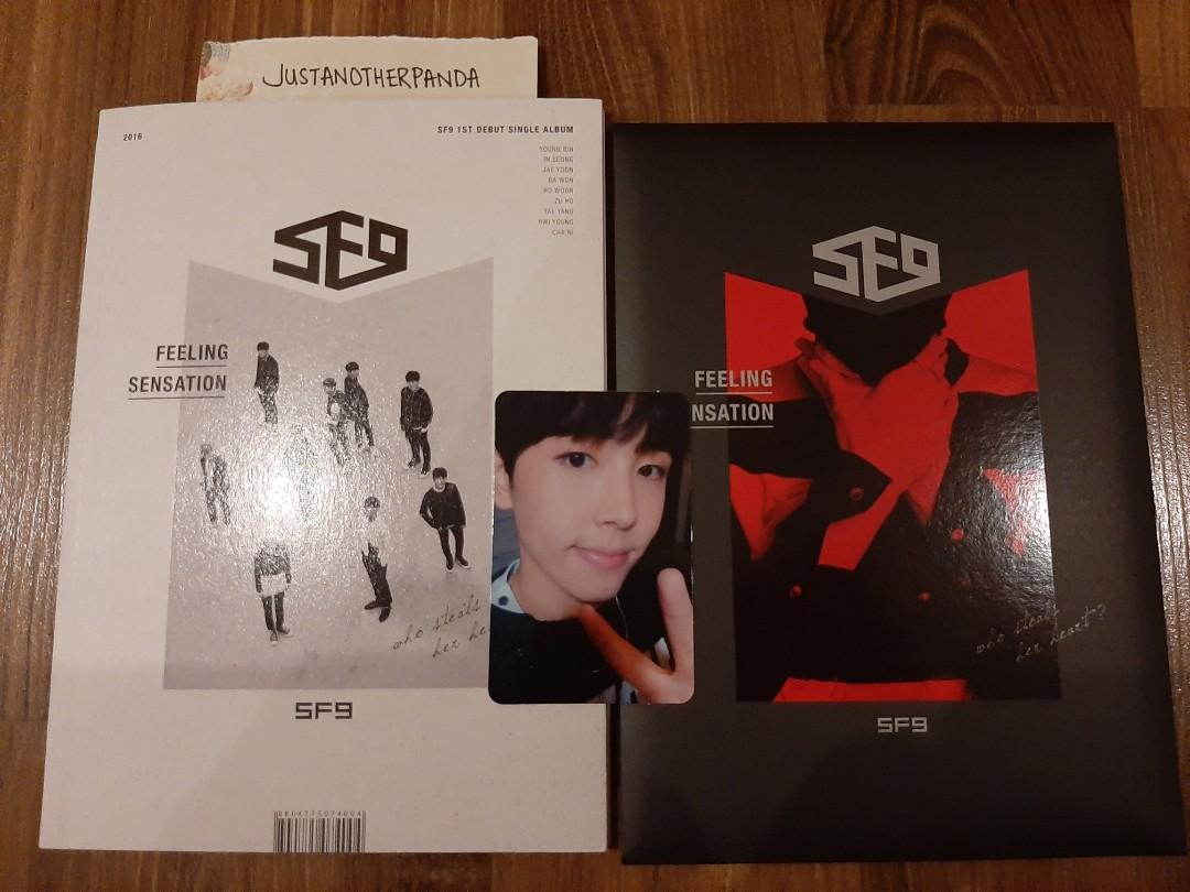 SF9 1st Debut Single Album Feeling Sensation (Category: K-Wave Merchandise) located in Quezon City. Submitted by justanotherpanda (Listing ID 254824612, Image 1). Description: SF9 1st Debut Single Album Feeling Sensation Inclusive of everything in the picture, the black envelope contains all the headshots of the members No Poster DM for more inquiries.