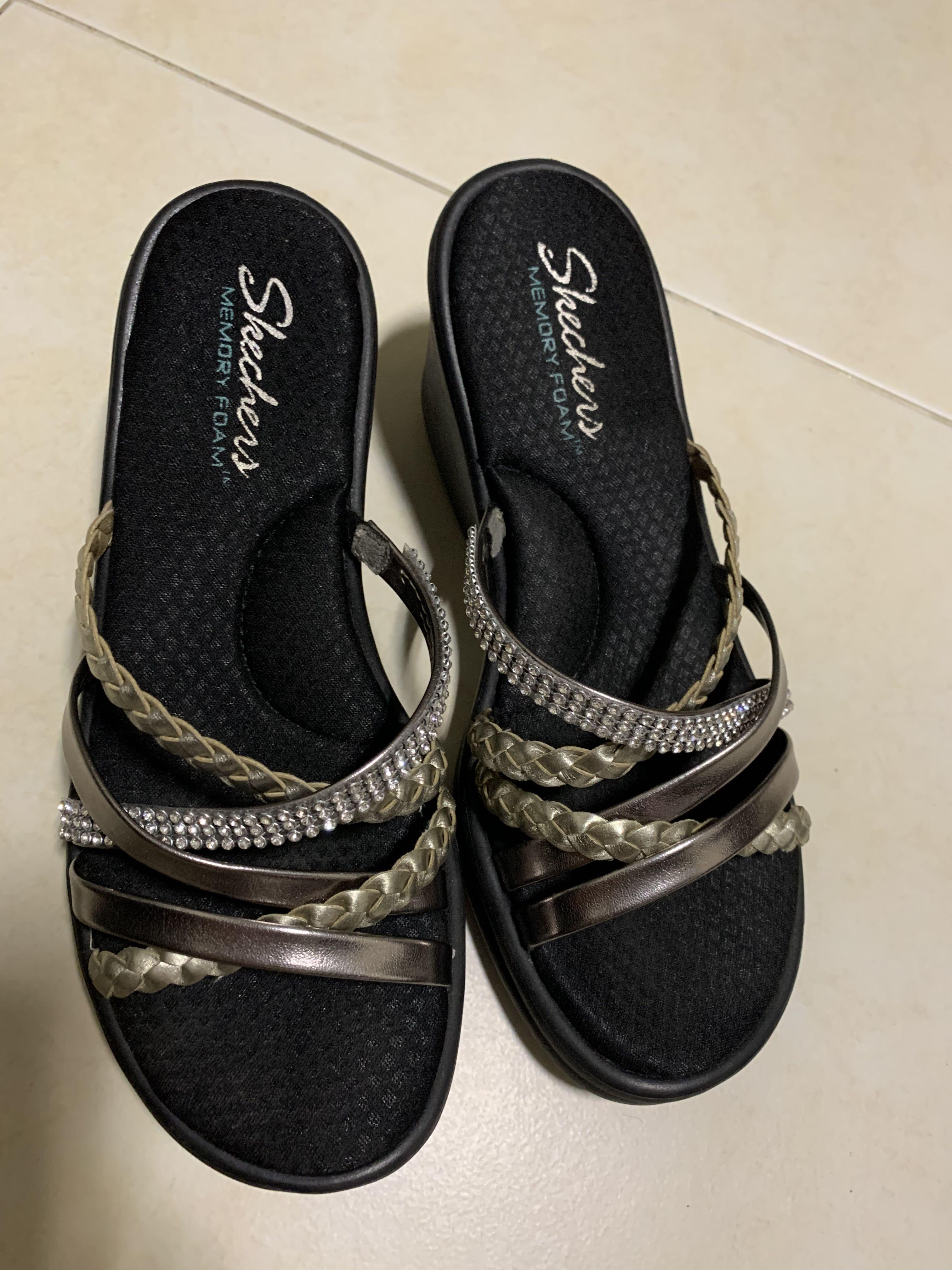 Skechers memory foam wedge sandals discount