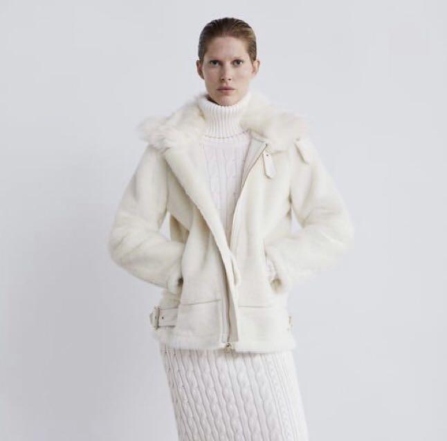 zara white fur coat