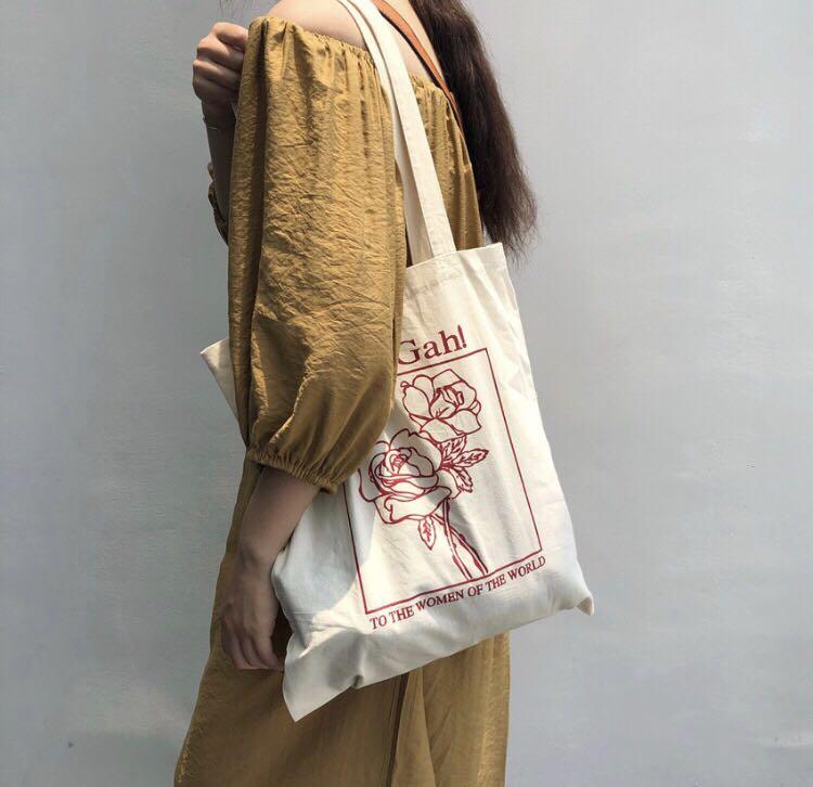 Rose Aesthetic Art Canvas Korean Ulzzang Tote Bag Women S Fashion Bags Wallets Sling Bags On Carousell
