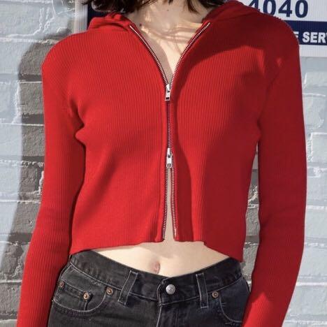Brandy Melville Arden Red Crop Hoodie Women s Fashion Tops Other Tops on Carousell