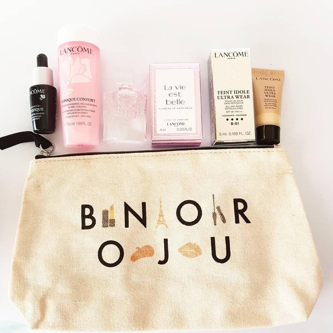 Lancome 4 in 1 Travel Set with Bonjour Pouch, Beauty & Personal Care, Bath  & Body, Body Care on Carousell