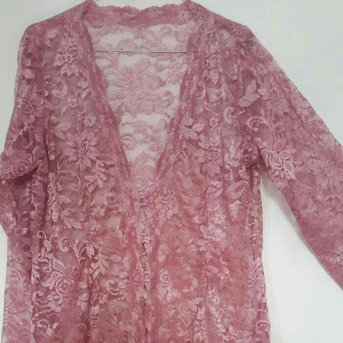 Long Cardi Brokat Outer Brokat Dusty Pink Good Condition Fesyen