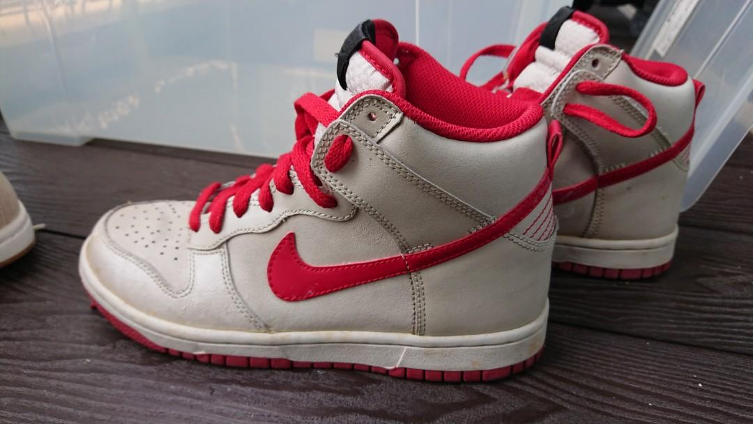 Nike dunk high tops red and cream 