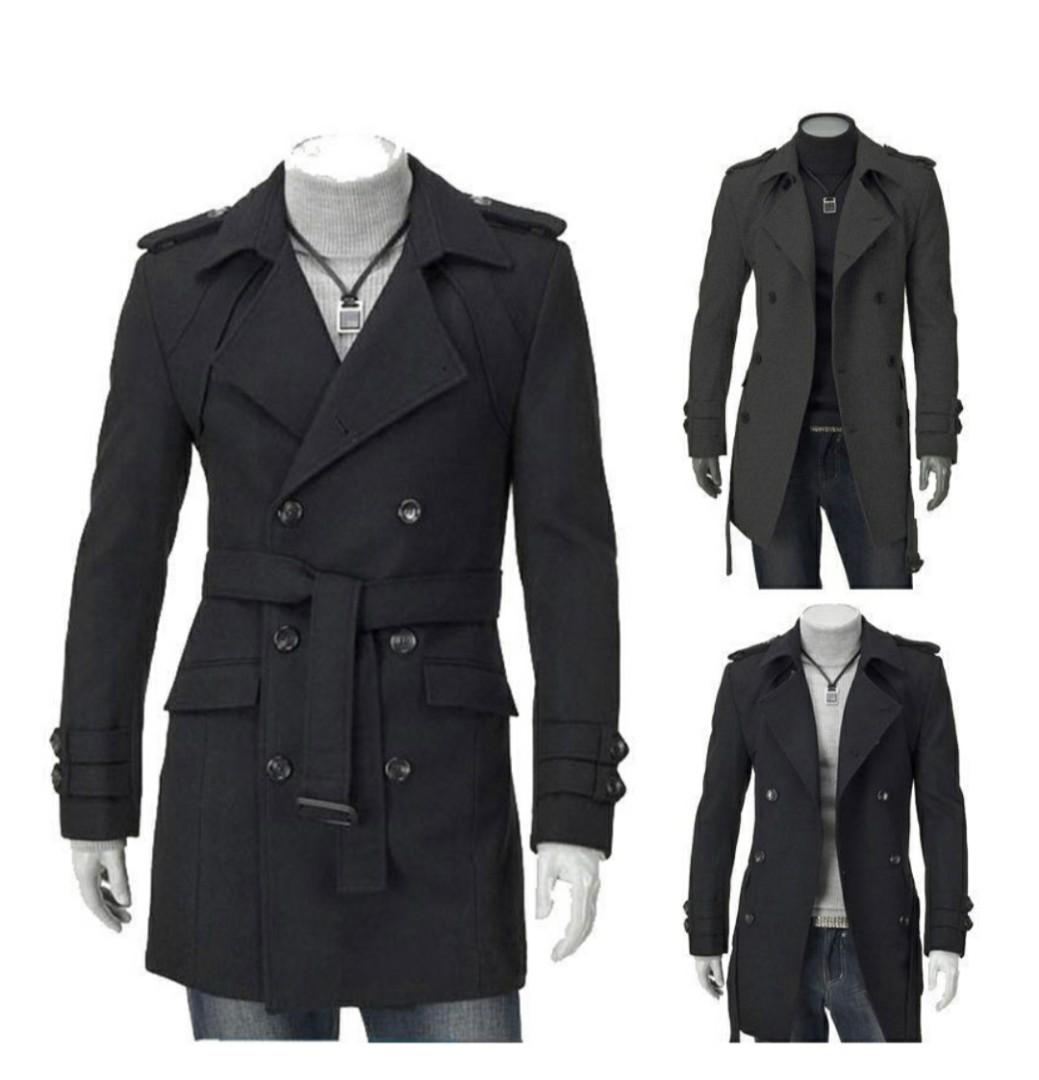 Custom Made Grey Black Double Breasted Trench Coat Men, Designer Winter ...