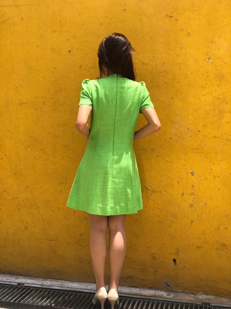 Vintage Late 60S Early 70S Neon Green Mod Dress, Women'S Fashion, Tops,  Sleeveless On Carousell
