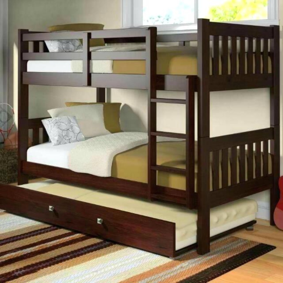 Wooden Bunk Bed With Pull Out Home Furniture Furniture Fixtures Beds Mattresses On Carousell
