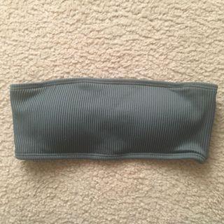 Khaki ribbed padded bandeau bikini top