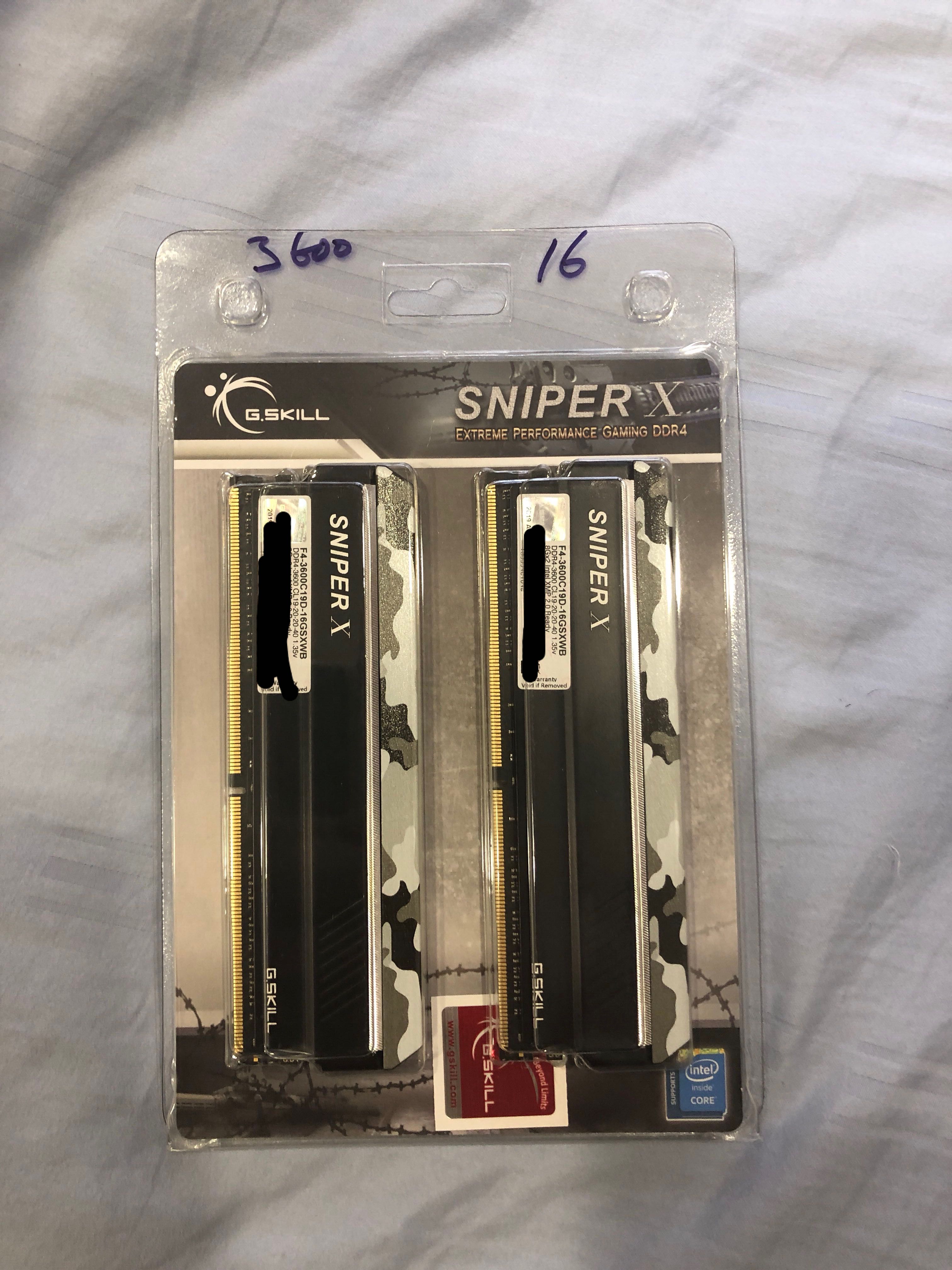 G Skill Sniper X 16gb 2 X 8gb 3600mhz F4 3600c19d 16gsxwb Electronics Computer Parts Accessories On Carousell
