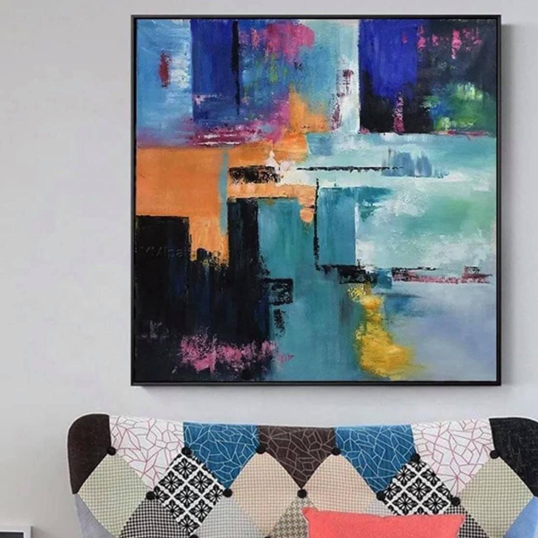 Square High End Handcrafted Abstract Oil Painting In Canvas