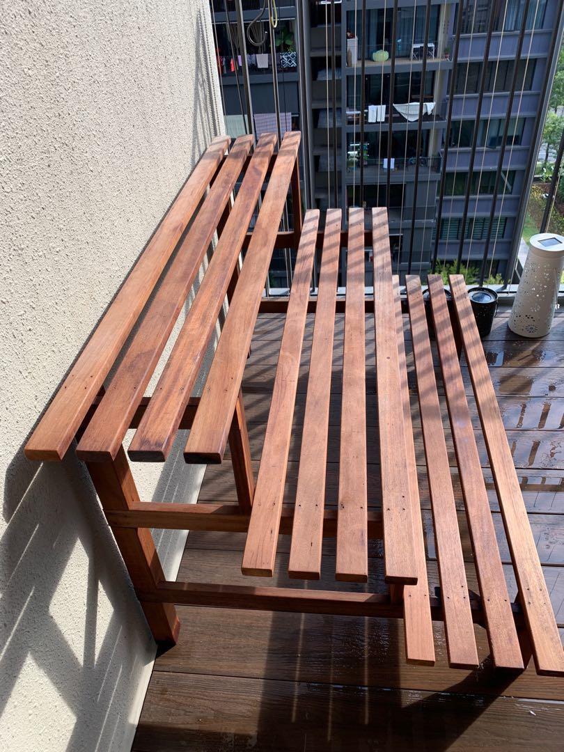 Outdoor plant stand (Chengal wood) & 3 tier white stand, Furniture