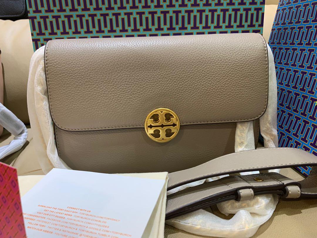 Ready Stock Authentic Tory Burch chelsea medium in elephant grey with dual  strap, Luxury, Bags & Wallets on Carousell