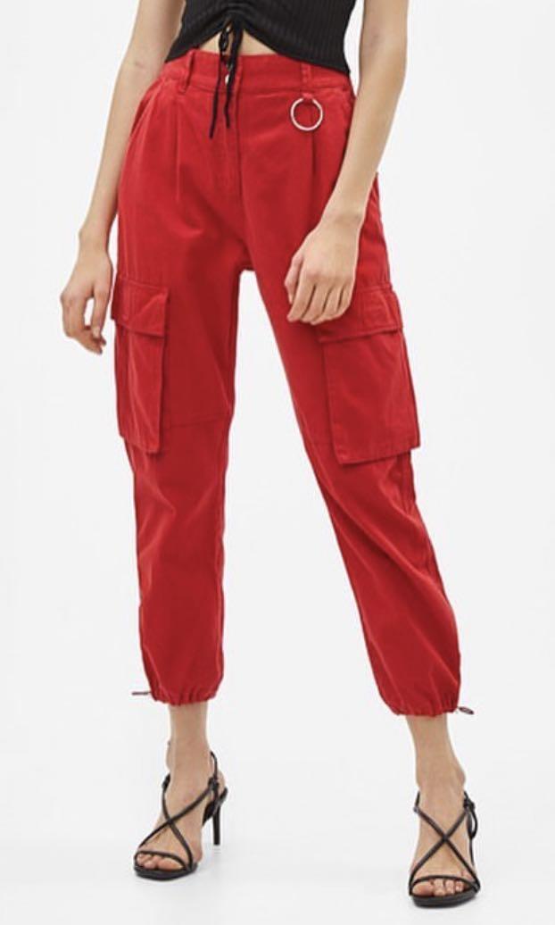high waisted red cargo pants