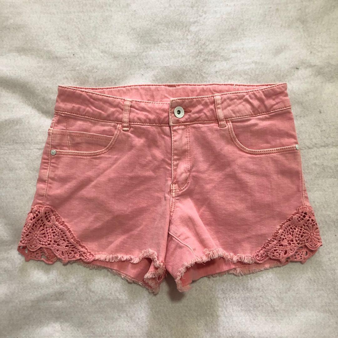 girls red jean shorts