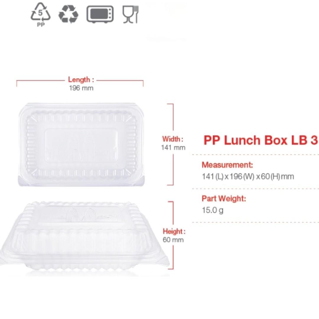 100 Pcs Disposable Plastic PP Food Lunch Box rice container. Big (L