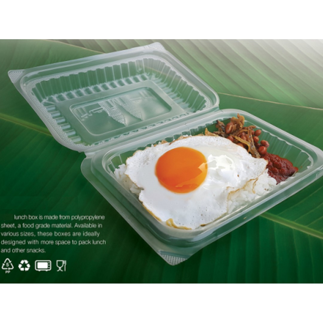 100 Pcs Disposable Plastic PP Food Lunch Box rice container. Big (L
