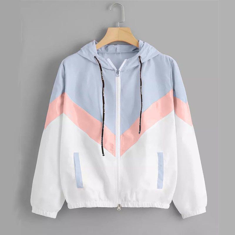 378 vintage windbreaker colourblock pastel blue pink white ulzzang korean zip up jacket hooded hoodie