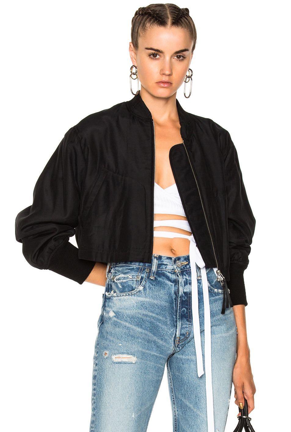 Alexander Wang Silk Cotton Cropped Bomber Jacket
