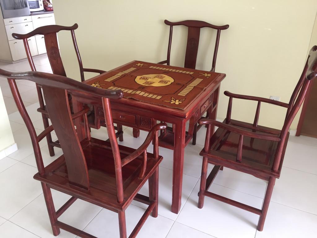Antique mahjong Table and chairs, Furniture & Home Living, Furniture