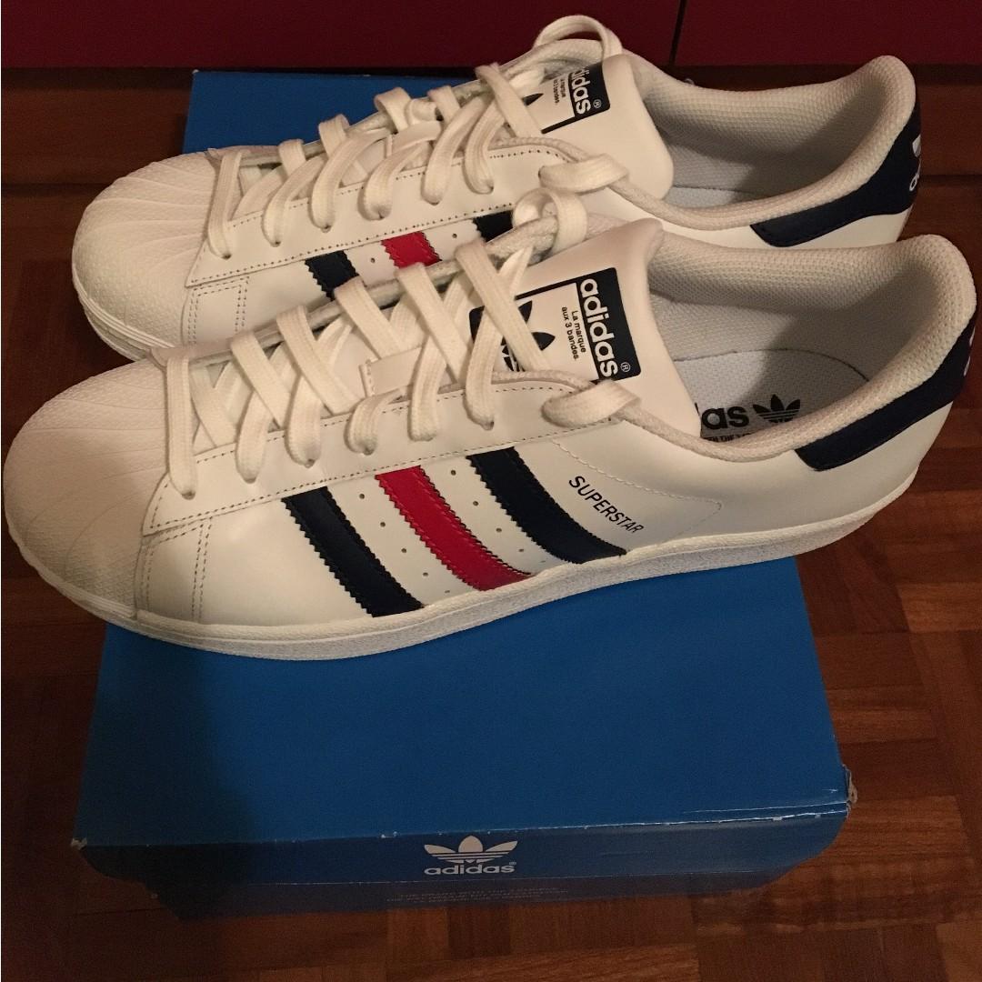 Mens adidas superstar red stripe sale